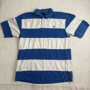 Y2K Southpole Striped Blue White Short Sleeve Collared Polo Shirt Men's XXL